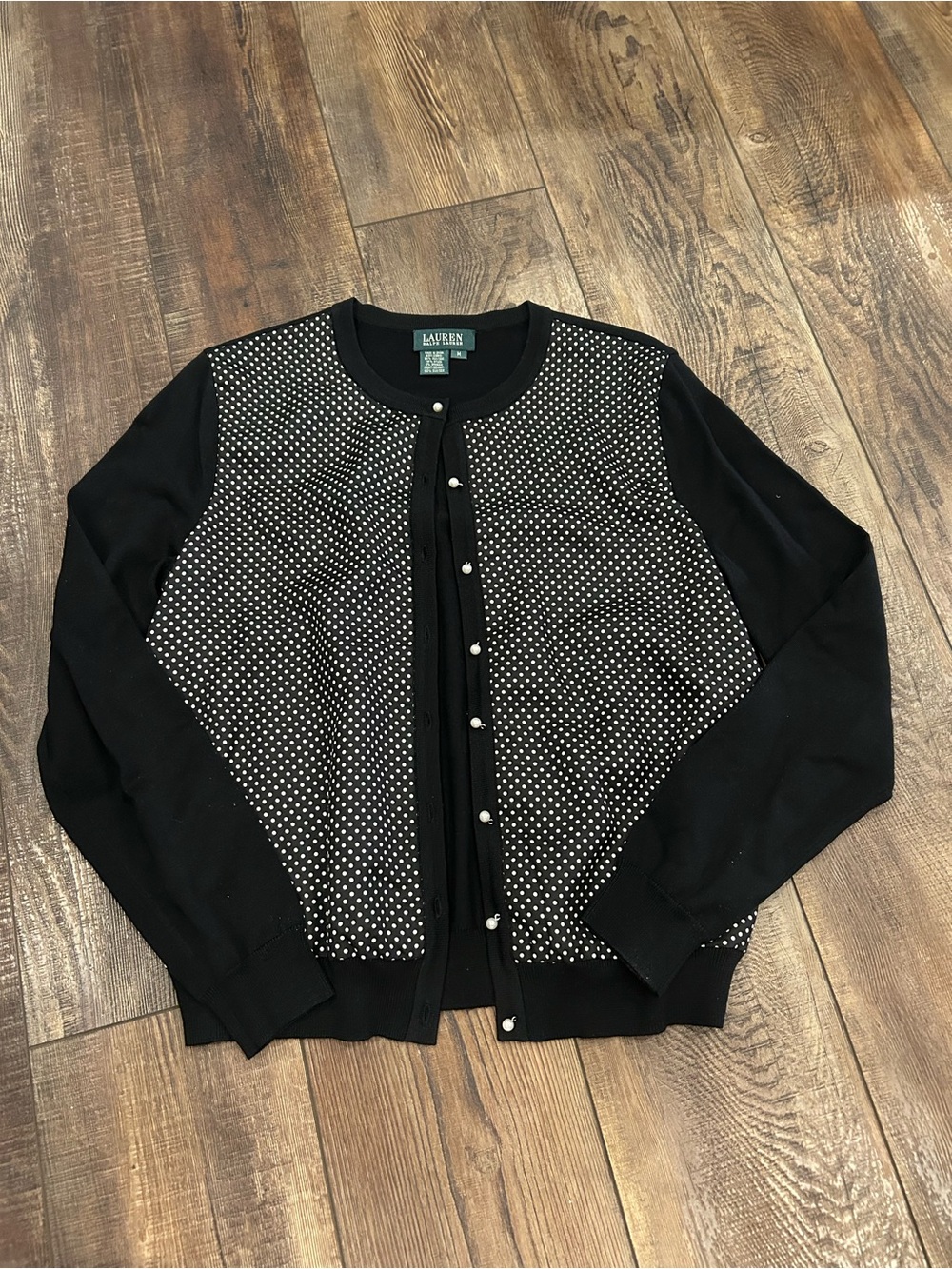 Ralph Lauren Black and White Polka Dot Cardigan Jacket